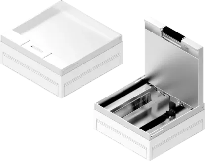 Зображення Коробка оцинкована з блокуванням відкривання та алюмінієвою кришкою для підлогової кабельної каналізації POKZA250H110W (232530)