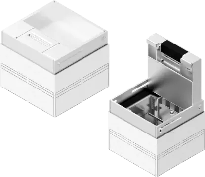 Зображення Коробка оцинкована з блокуванням відкривання та кришкою з нержавіючої сталі для підлогової кабельної каналізації POKZS205H110KE (252033)