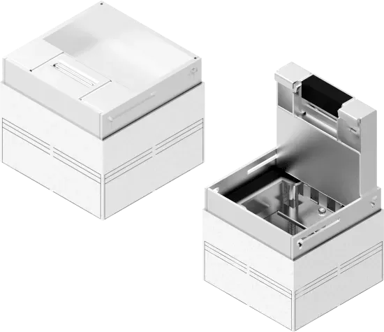 Зображення Коробка оцинкована з блокуванням відкривання та кришкою з нержавіючої сталі для підлогової кабельної каналізації POKZ180H110GE (241831)