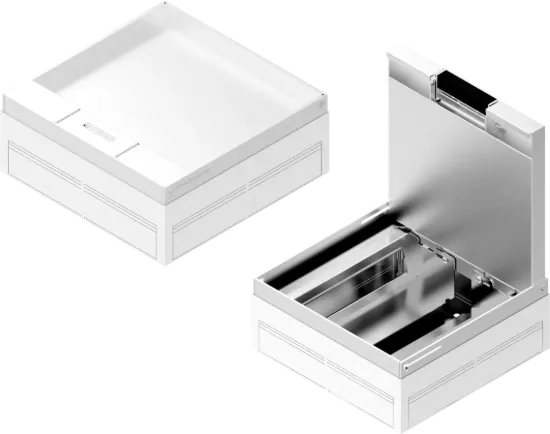 Зображення Коробка оцинкована з блокуванням відкривання та кришкою з нержавіючої сталі для підлогової кабельної каналізації POKZS180H110WE (231833)